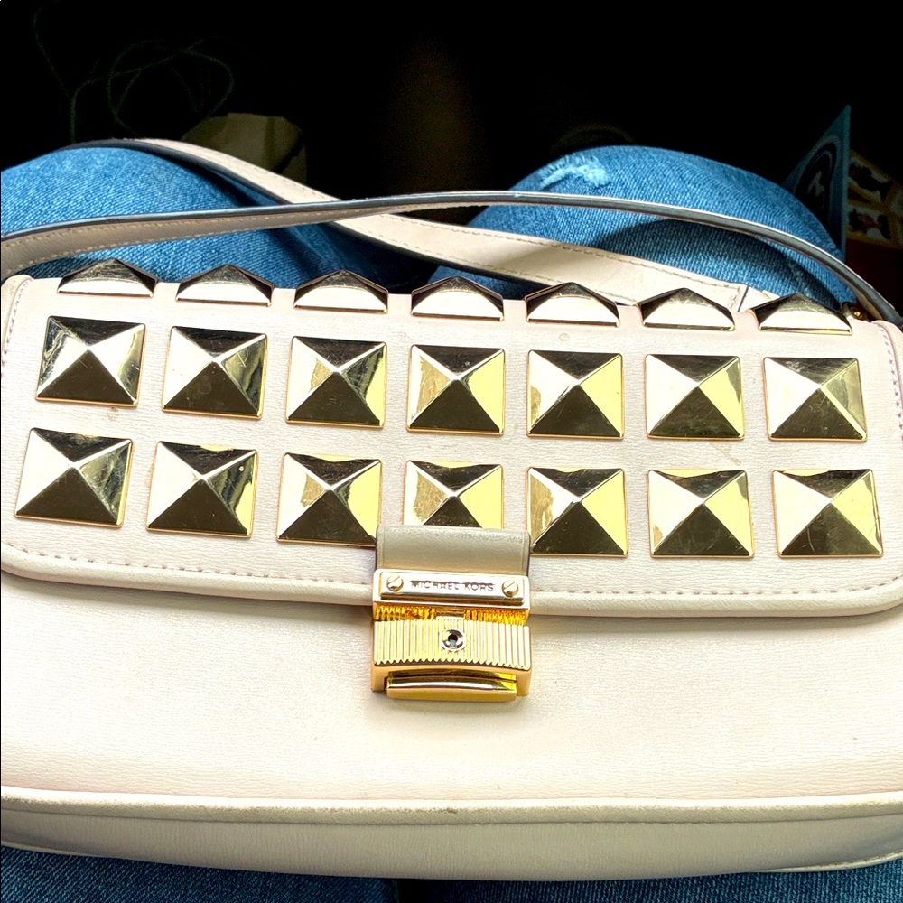 Michael Kors White and Gold Studded Crossbody Bag